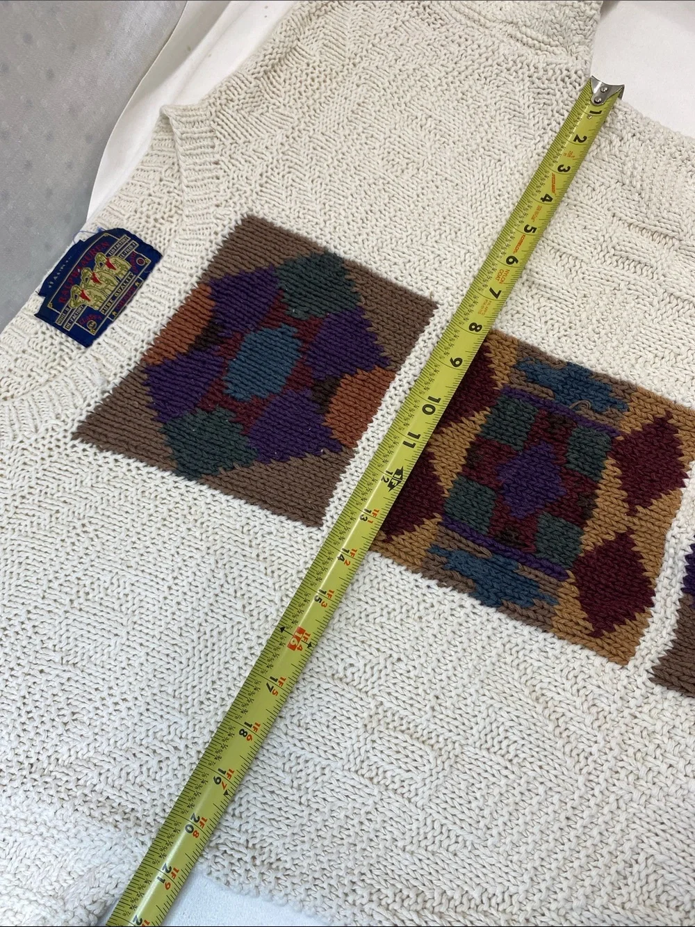 Vtg Chaps Ralph Lauren Aztec Geometric Sweater Linen Cotton Hand Knit FLAWED